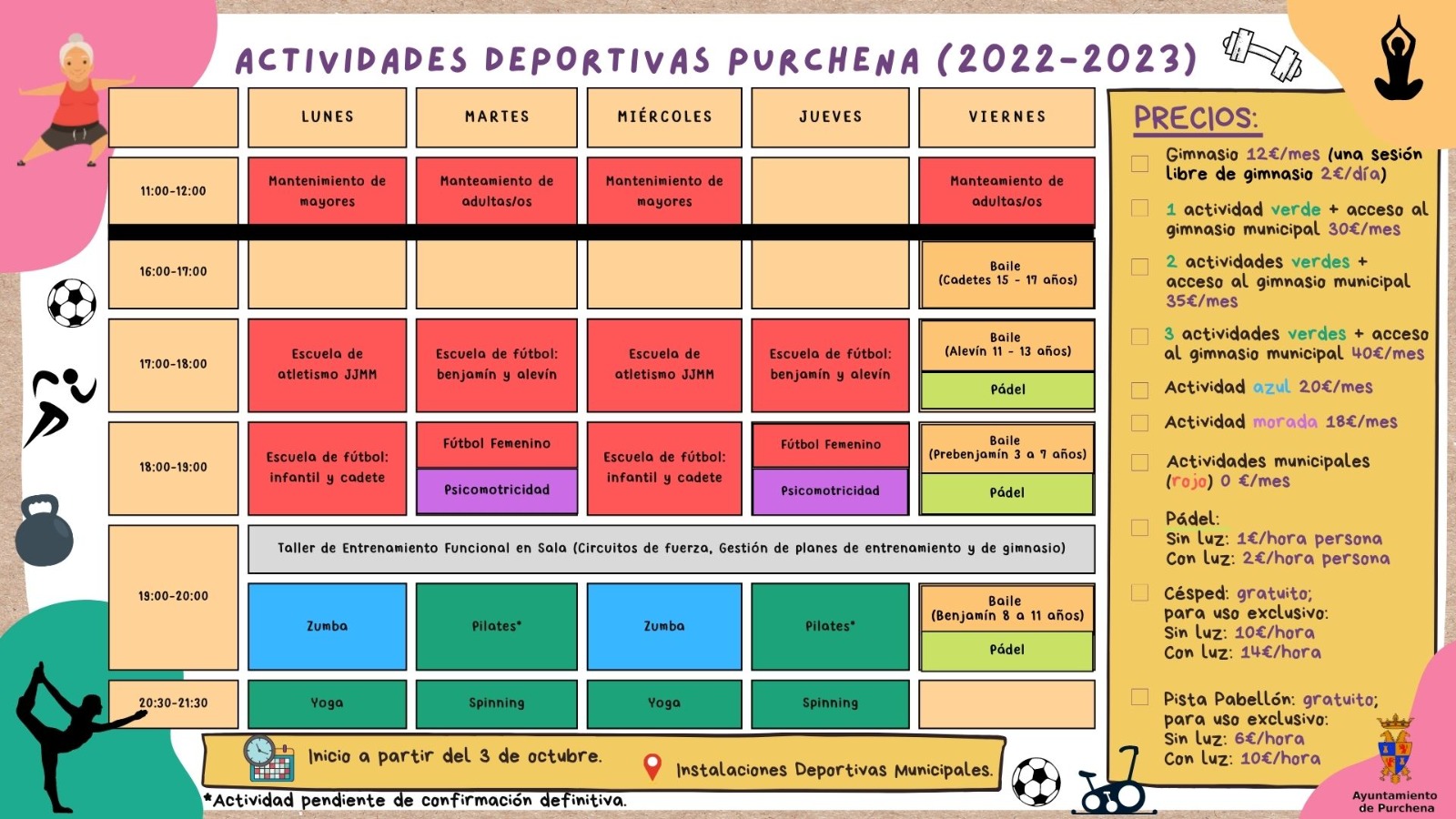horario instalaciones deportivas municipales