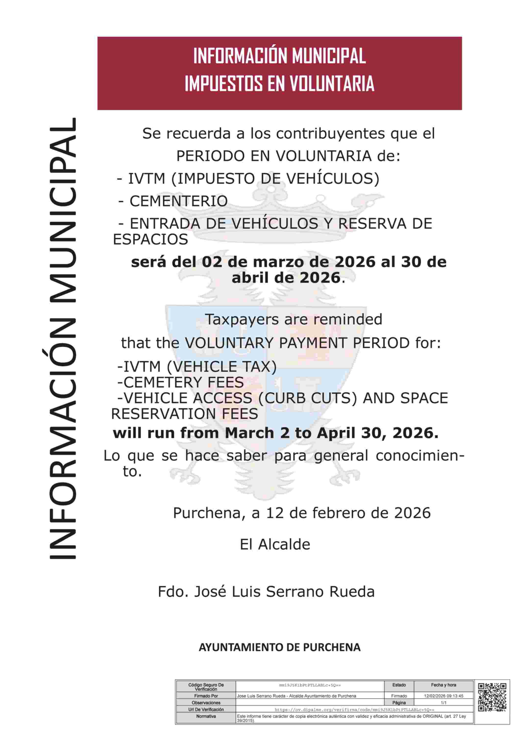 Pago impuestos en voluntaria 2026
